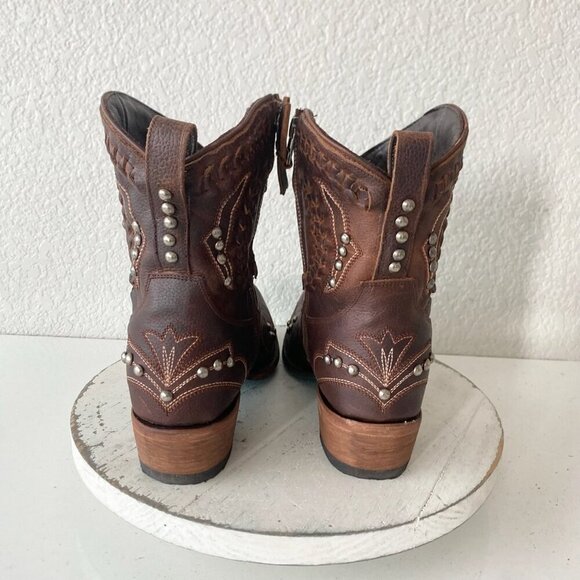 Lane COSSETTE Womens Cowboy Booties 7.5 Cognac Brown Cowgirl Western Short Boots - Picture 3 of 11